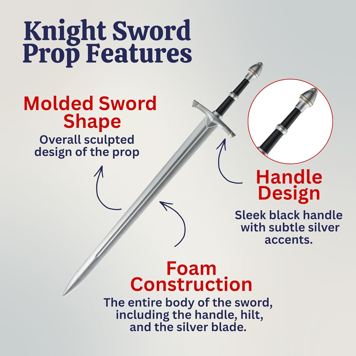 Dress Up America Foam Knight Costume Sword – 43.5 Inch Medieval Fantasy Prop for Cosplay, Warrior & Themed Costumes
