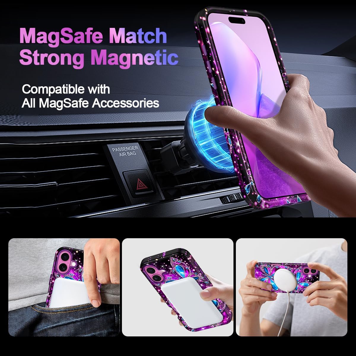 Casetego for iPhone 16 Plus Case,Compatible with MagSafe,[Military Grade Drop Test] Full Body Protection Slim Shockproof Rugged Marble Women Girls Case for iPhone 16 Plus 6.7 inch,All Purple - Image 9