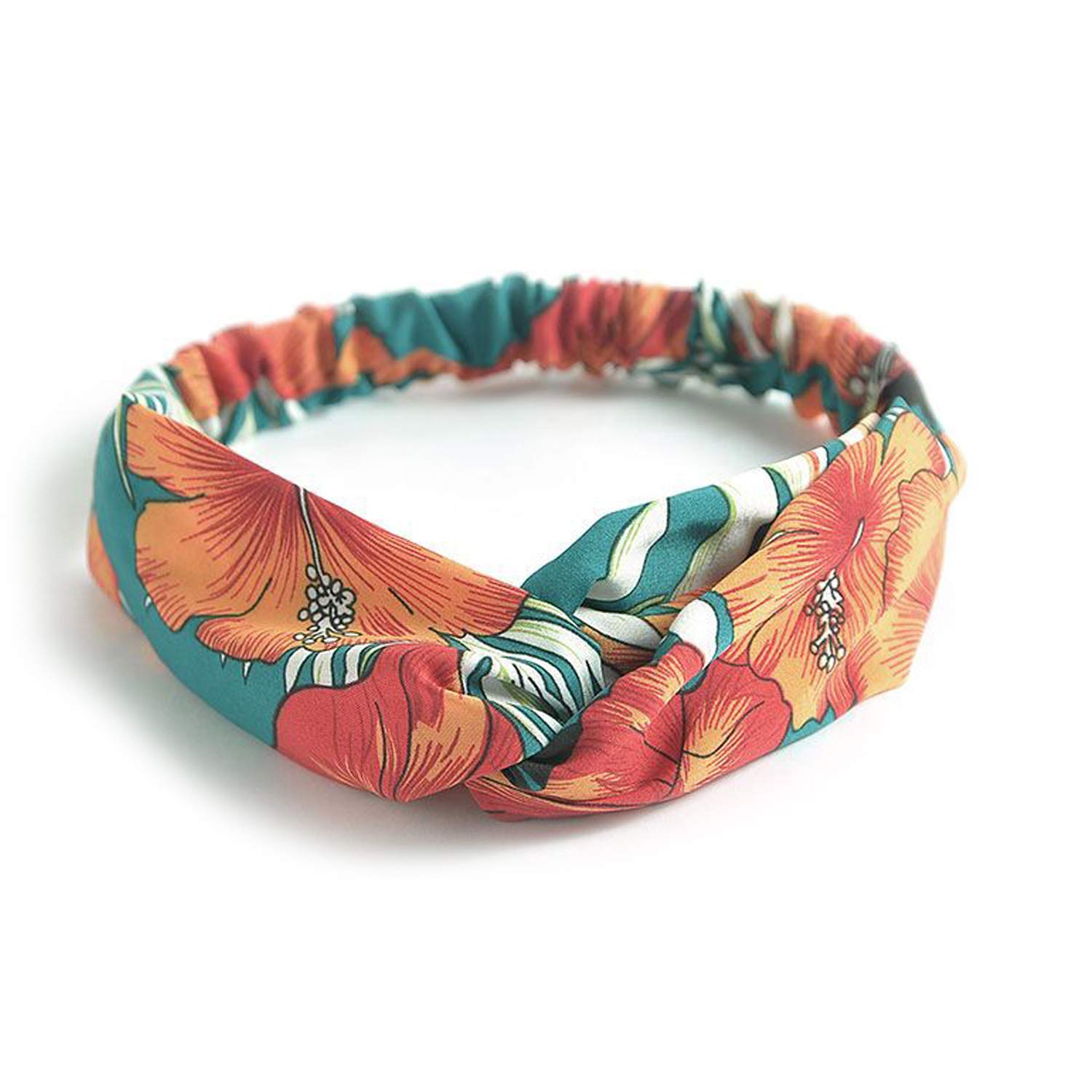 DRESHOW 10 Piezas Diademas Flor Vintage Impreso Criss Cross Anudado Elástico Banda para el Cabello Accesorios de Pelo Yoga Cabeza Wraps