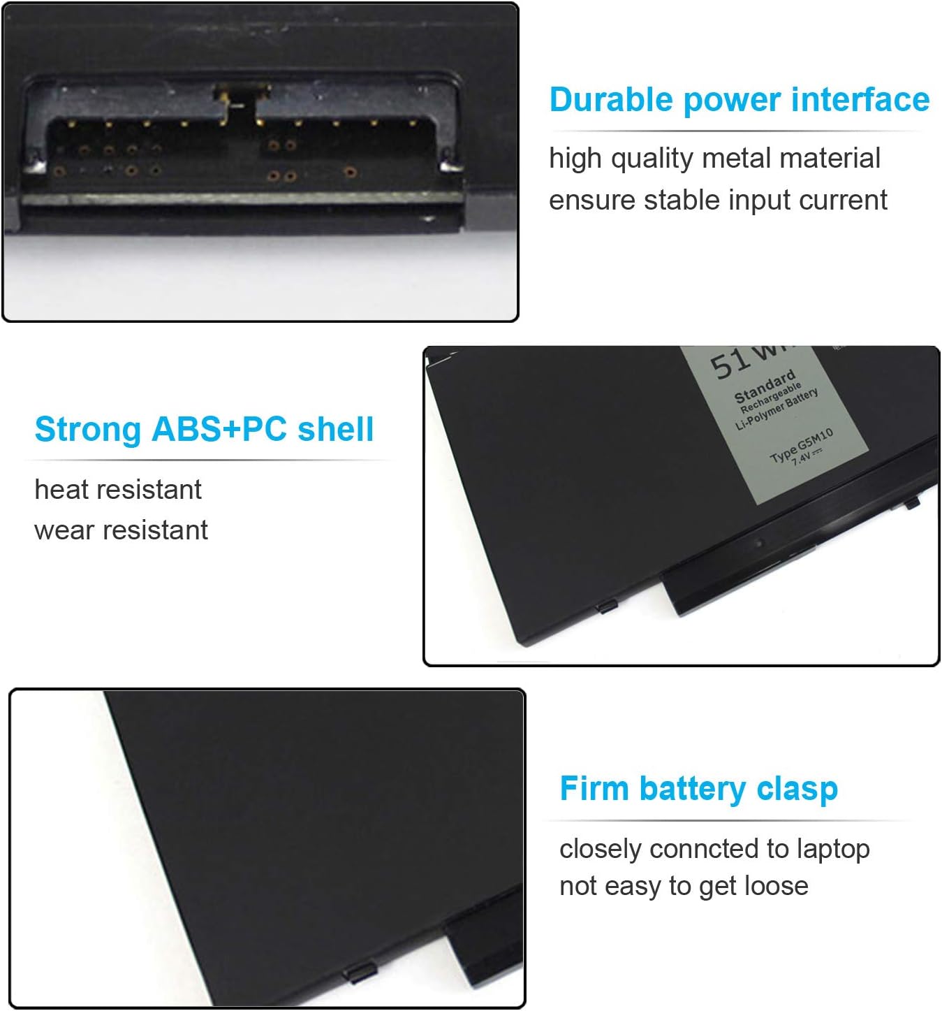 7.4V 51Wh Type G5M10 Laptop Battery Compatible with Dell Latitude E5450 E5550 E5250 15.6 inch 8V5GX R9XM9 WYJC2 1KY05 080-854-0066 0WYJC2 451-BBLN Standard Rechargeable Li-Polymer Battery 4-Cell