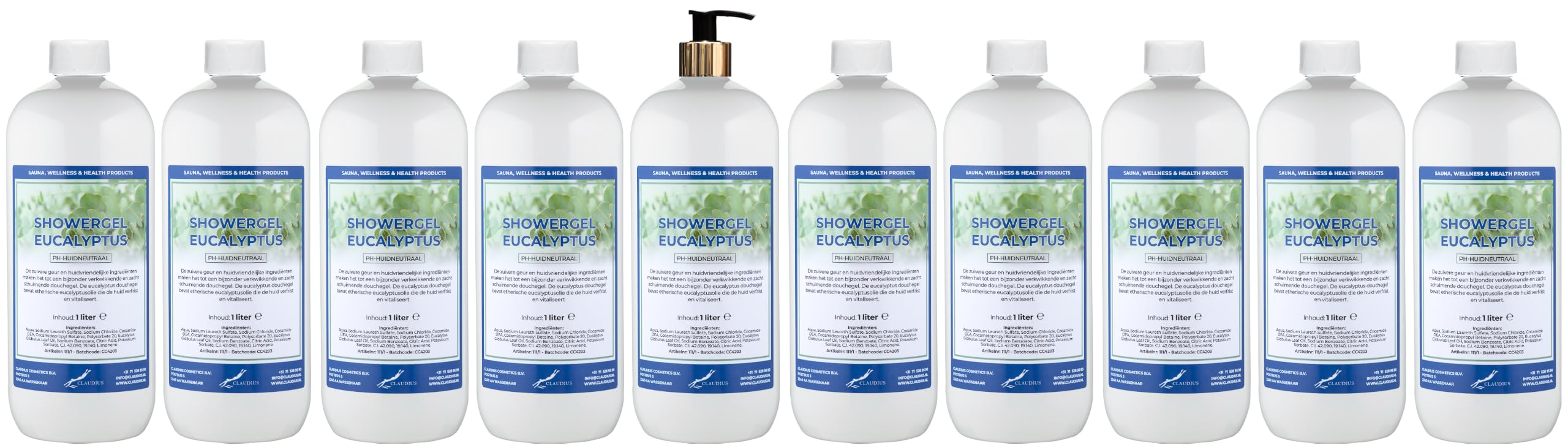 Duschgel Eukalyptus 10 x 1 Liter mit goldener Pumpe