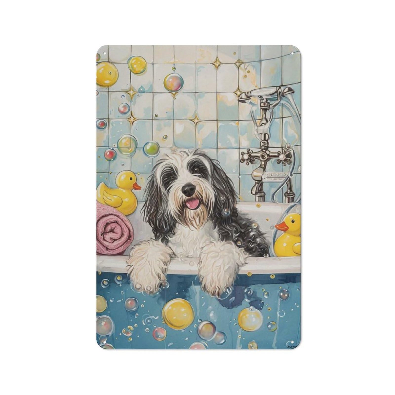 Junmoney Bearded Collie Dog Printed Metal Sign 30X20cm For Kitchen Or Home Bar, For Kitchen Decor Lovers, For Retro Home Interiors