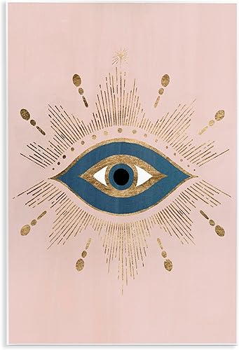 Stupell Industries Evil Eye Glam - Placa de pared con diseño bohemio de color azul y rosa, diseñada por Grace Popp, 10 x 15 pulgadas