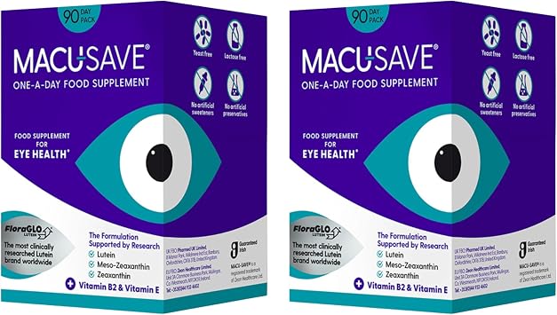 2 X 90 Pack - Macu-SAVE Food Supplement with Meso-Zeaxanthin/Lutein and Zeaxanthin - 180 Capsules 6 Months Supply