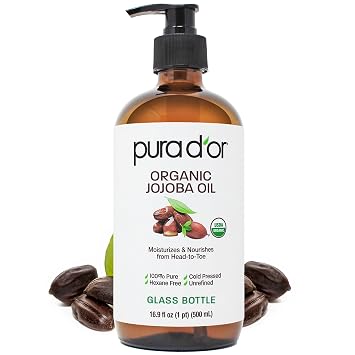 PURA DOR ORGANIC Jojoba Oil 16.9 Oz GLASS BOTTLE USDA Certified - 100% Pure & Natural