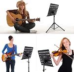 Klvied Folding Sheet Music Stand with Violin Hanger, Portable, Black