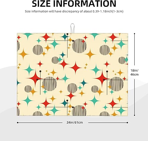 Miniatura 2 de Tapete de secado de platos de microfibra retro atómica de mediados de siglo para encimera de cocina, 18 x 24 pulgadas, color amarillo, tapete Atomic