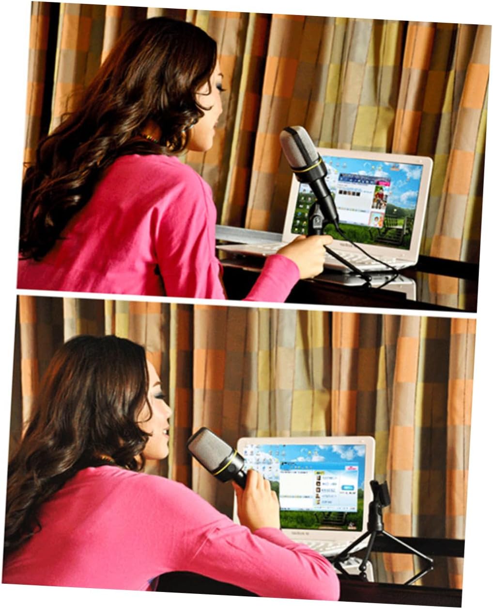 Alasum Microphone for Karaoke Singing Mini Microphone USB Microphone Kit Mics Microphone for Computer Microphone Desktop Microphone Tripod Portable, 15.00X6.00X5.30CM, Black, H117488DO327D175VXXZU