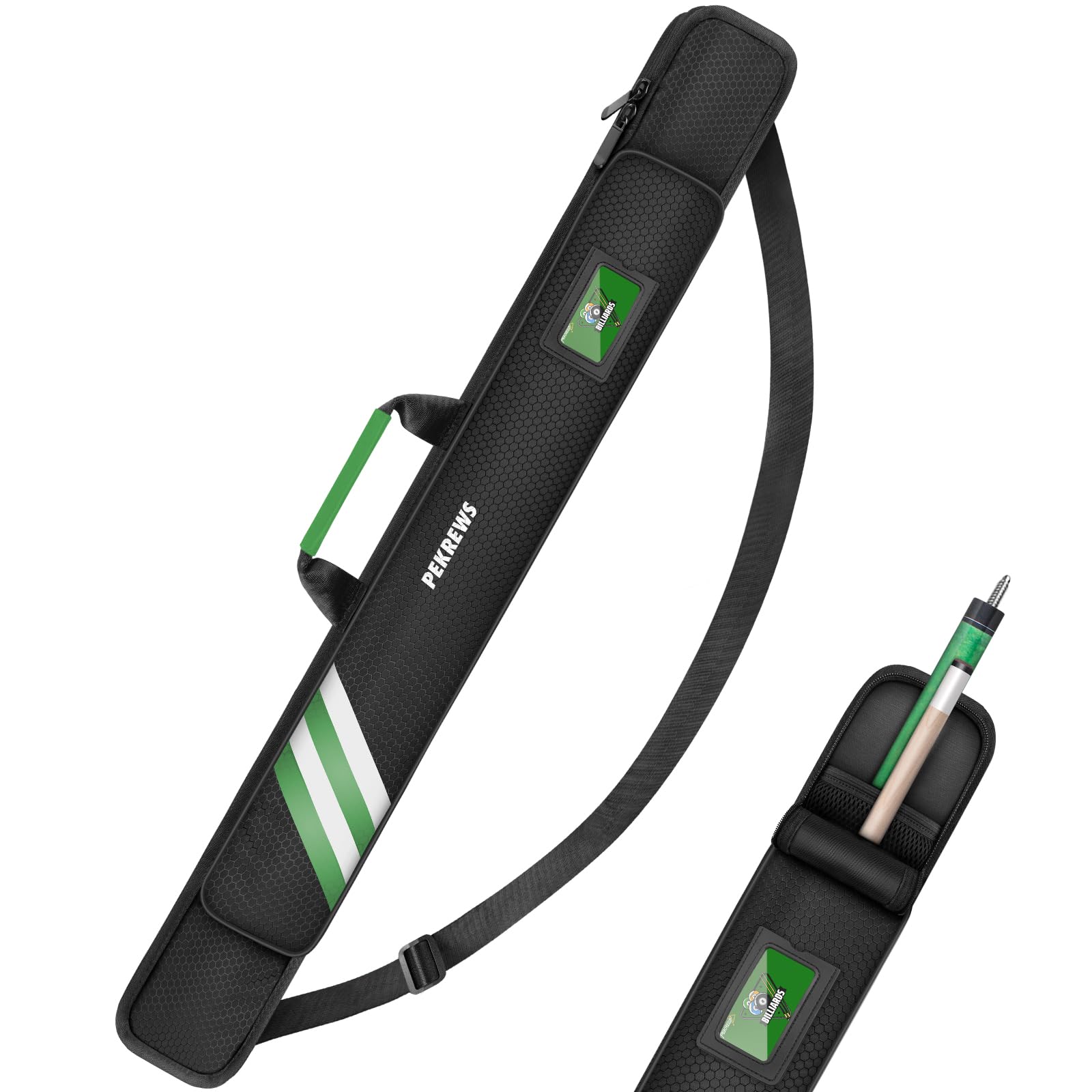 PEKREWS Billardqueue-Tasche, weiche Tasche für 1 x 1 für 1 Hintern und 1 Schaft, mit Reißverschlussfach, stabile Polyester-Billard-Queue-Tasche mit Schultergurt, Billardstock-Tasche für Damen und