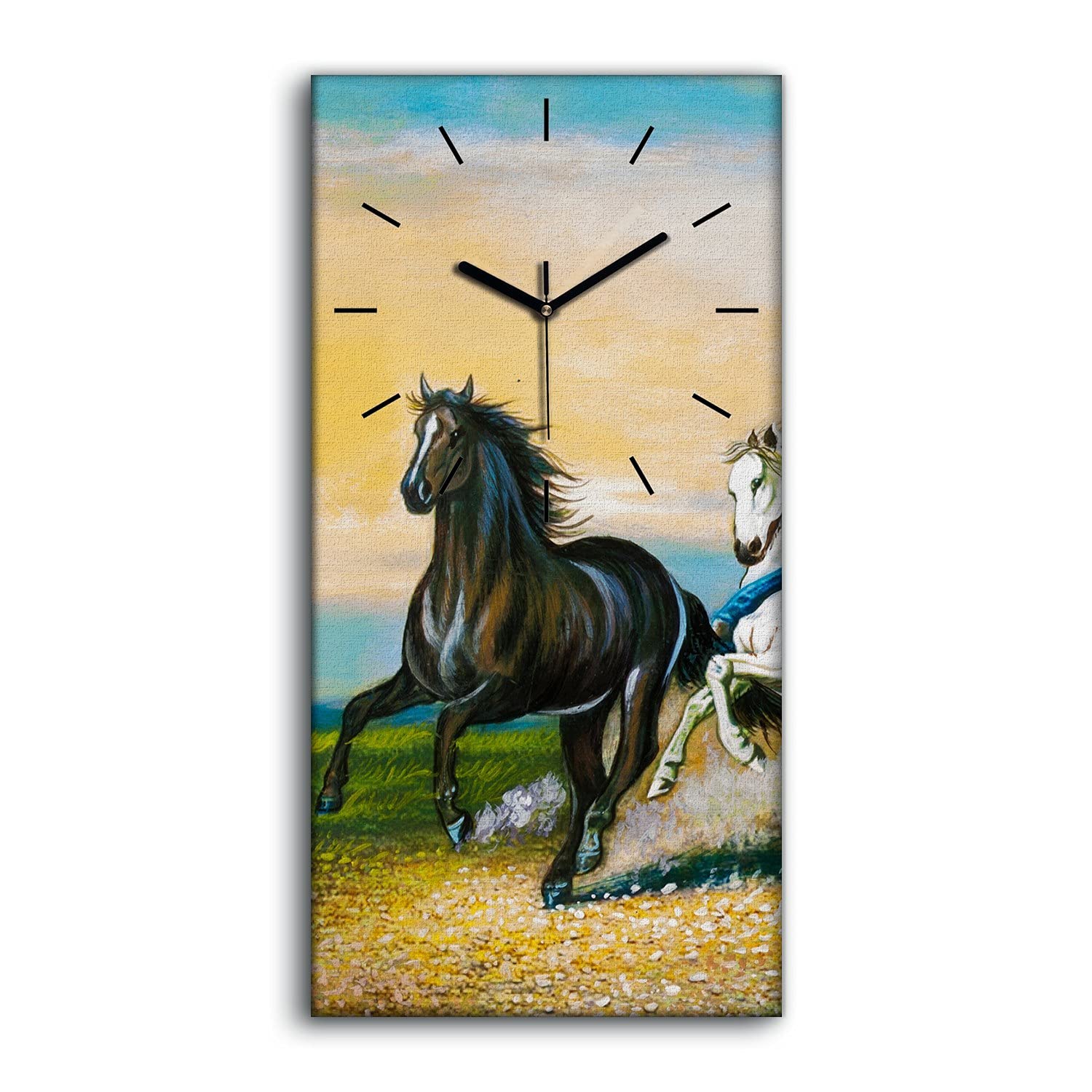 Horloge murale salon moderne chevaux de course déco chambre 30x60cm