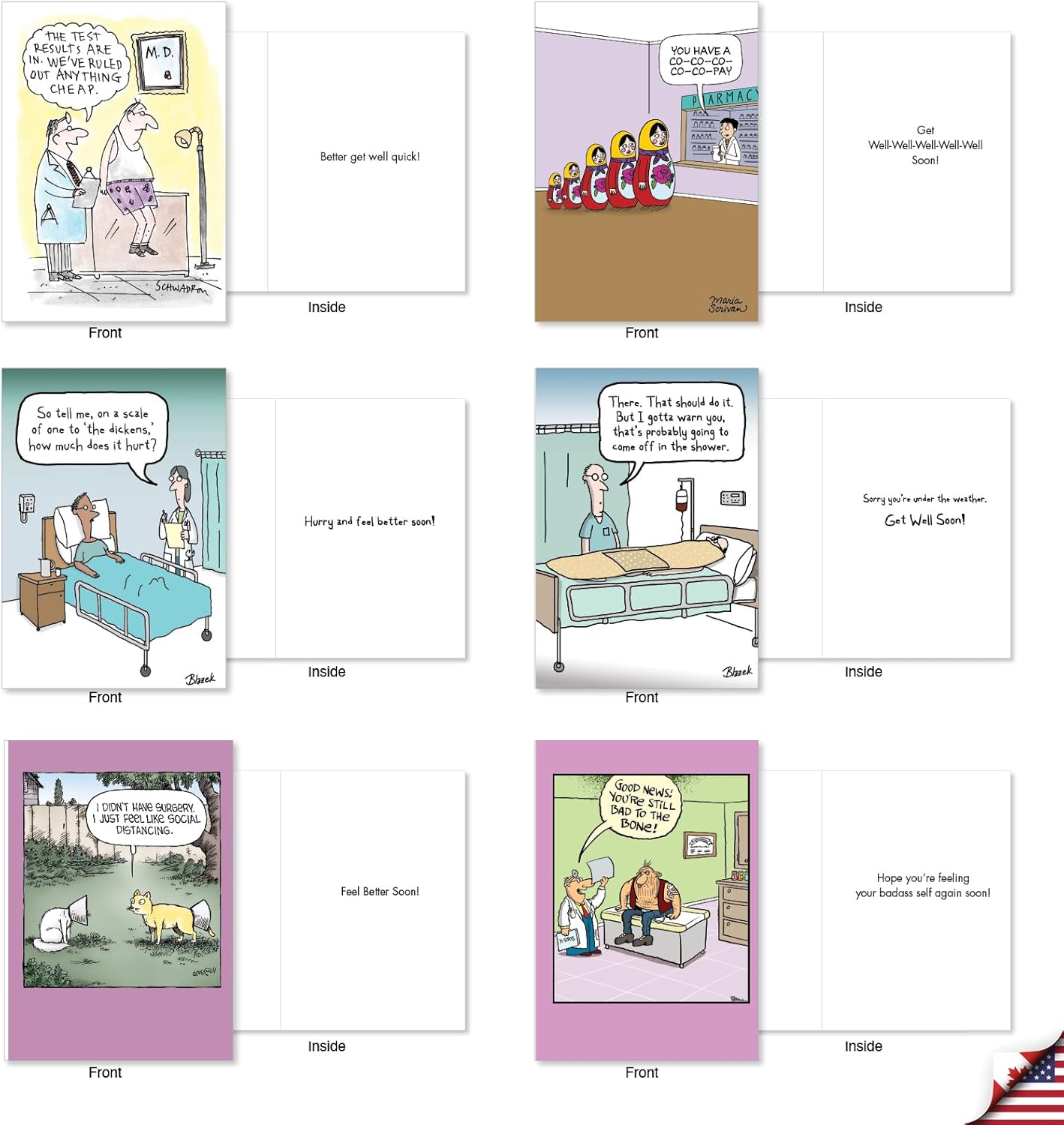 NobleWorks 20 Assorted Box Set Funny Get Well Greeting Cards w/5 x 7 Inch Envelopes (20 Designs, 1 Each) Best Health AC10241GWG-B1x20