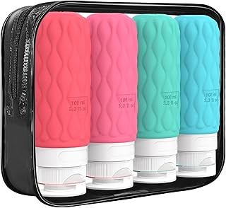 4 Pack Travel Bottles for Toiletries with Labels, 100 ml Sil