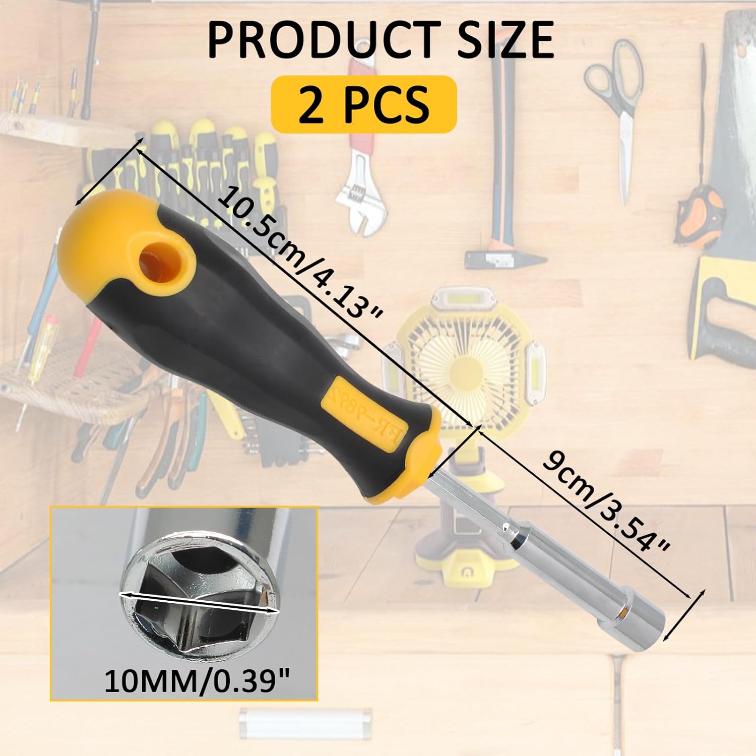 Murtenze 10MM Socket Wrench Screwdriver Hard Plastic Handle, 2 Pack Hex Socket Wrench Carbon Steel Hexagon Nut Screwdriver Hand Tool for Repairs(Non-Magnetic Tip)