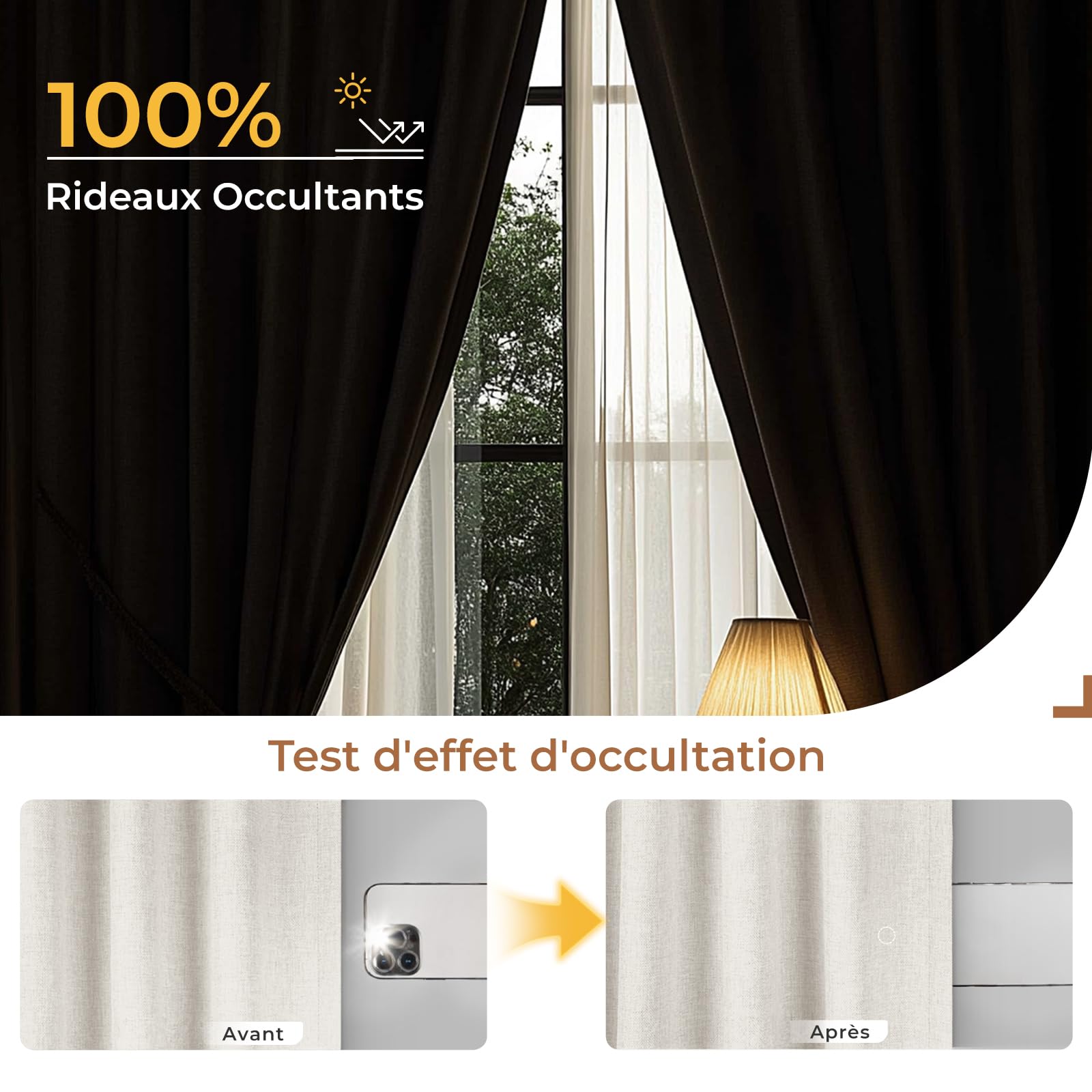 INOVADAY 100% Rideau Occultant Thermique 140 x 245 cm Lot de 2, Beige | Rideau Galon Fronceur pour Salon et Chambre, Isolant Anti Froid et Chaleur, Réduction du Bruit, Suspension Flexible, OEKO