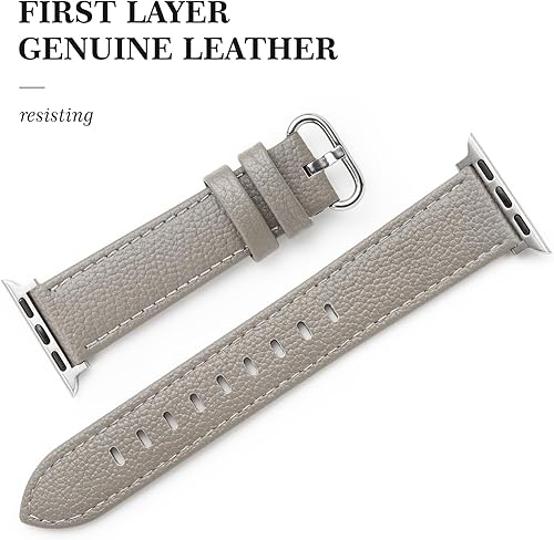 Vista 2 de Correa de cuero compatible con bandas de Apple Watch de 38 mm, 40 mm, 41 mm, 42 mm, Serie 10, elegante correa de repuesto de cuero genuino de grano