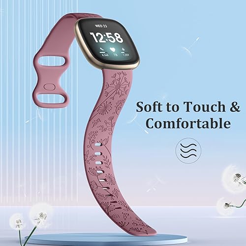 Vista 34 de Bandas grabadas con flores compatibles con correas Fitbit Sense/Fitbit Versa 4/Fitbit Versa 3/Sense 2 1 para mujer, bonita correa de repuesto