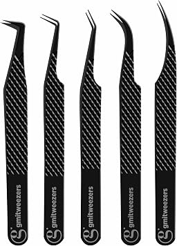 GMI Lash Tweezers - Set of 5 Eyelash Tweezers- Stainless Steel Eyelash Extension Tweezers - Multipurpose Lash Tweezers T2233 Tweezer
