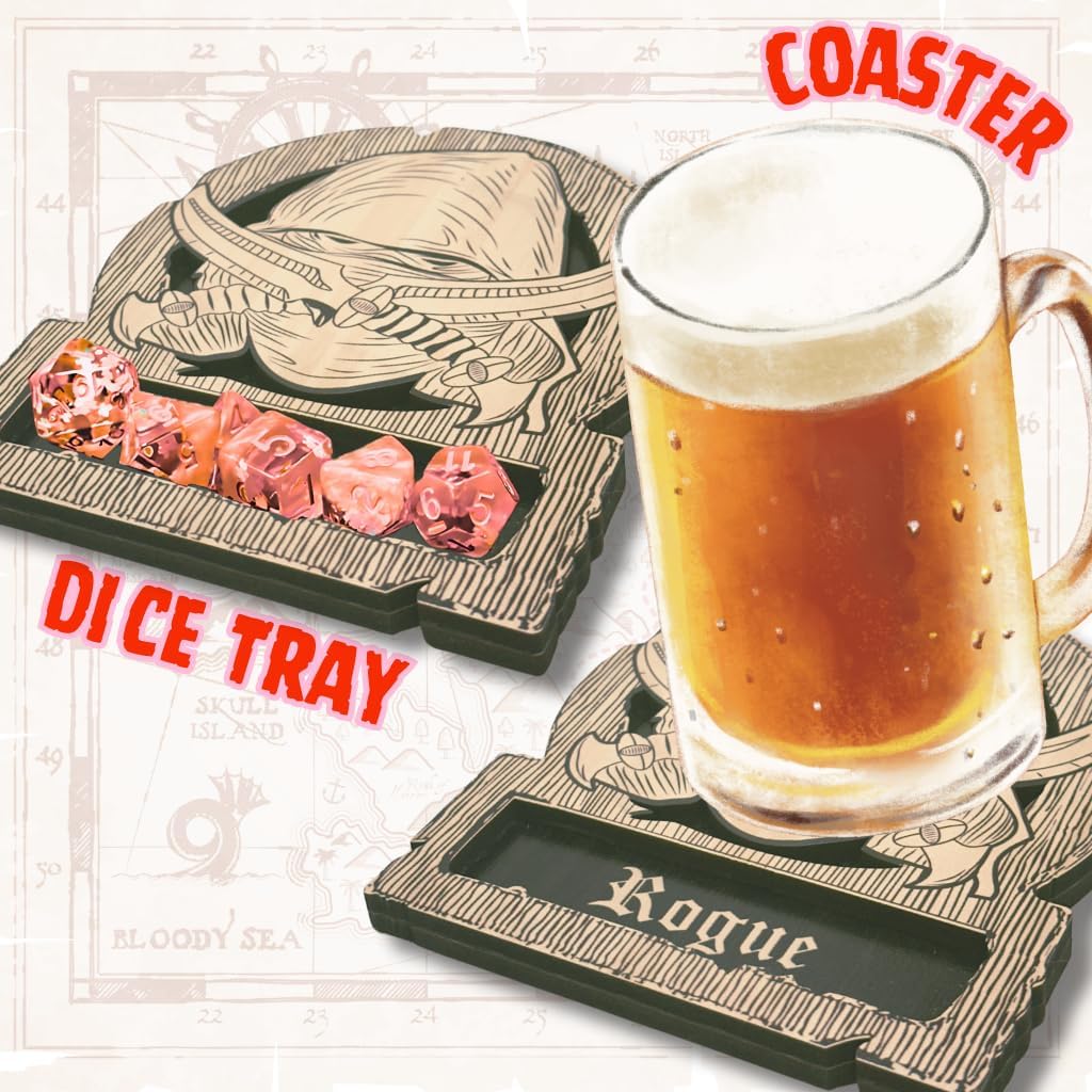 Dungeons and Dragons Dice Tray Coaster - DND Accessories - D&D Game Room Decor - Cute Wood Drink Coasters - Dungeons and Dragons Starter Set Gift - DND Miniatures Dice Tower - Set of 1 Rogue Class image 3