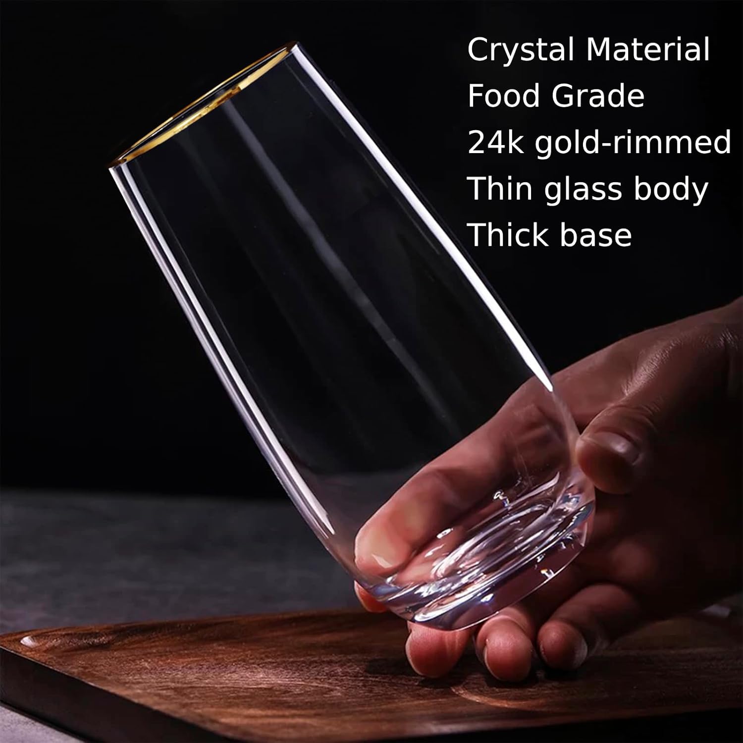 Drinking Glasses Set of 6, 18 oz Gold Rimmed Glassware Cups Drinking Crystal Tall Highball Glasses Drinking Set for Mojito Juice Water Beverage Cocktail - Image 4