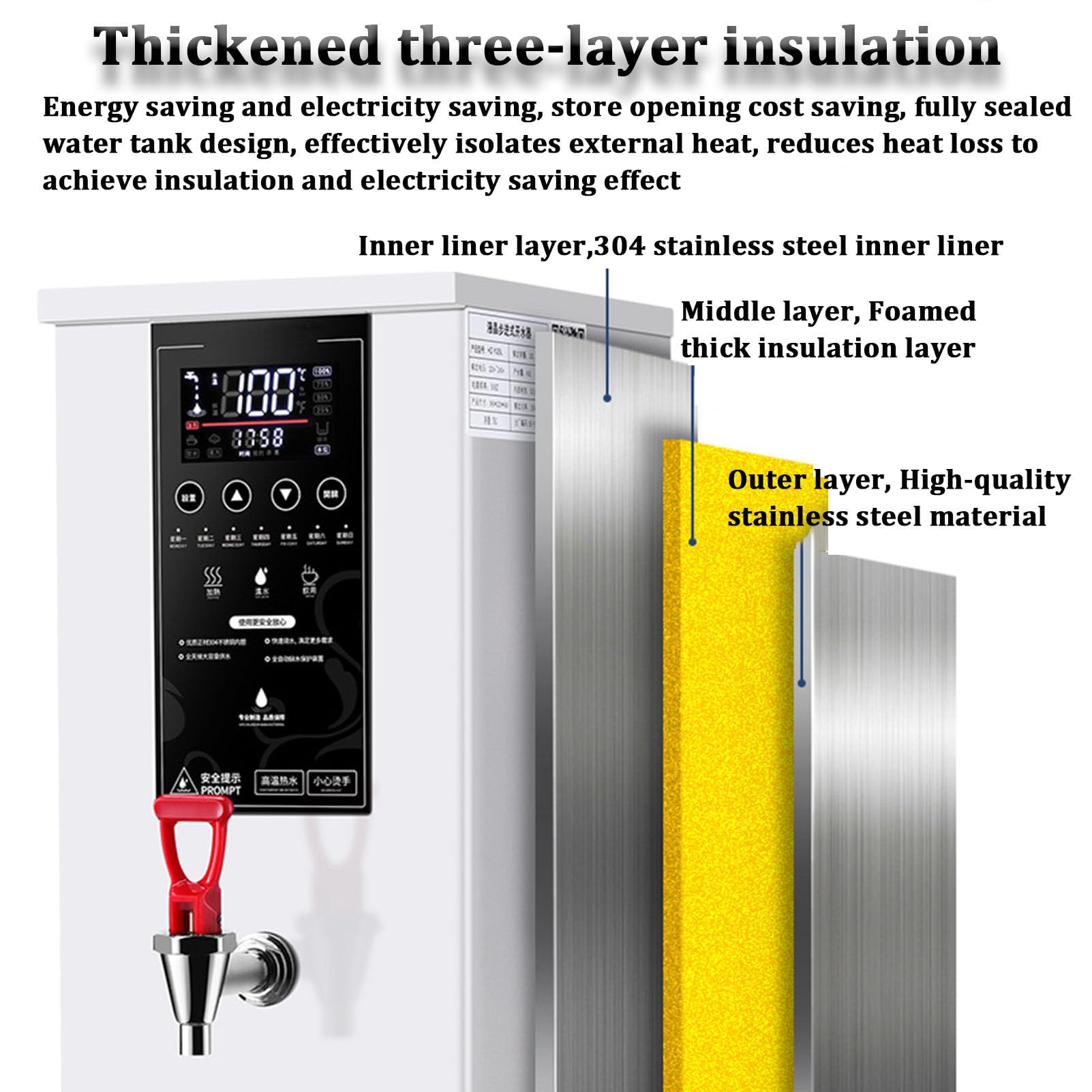 Dispensador Eléctrico De Agua Caliente, Calentador De Sobremesa con Panel De Control Digital para Té, Café Y Postres.,Black