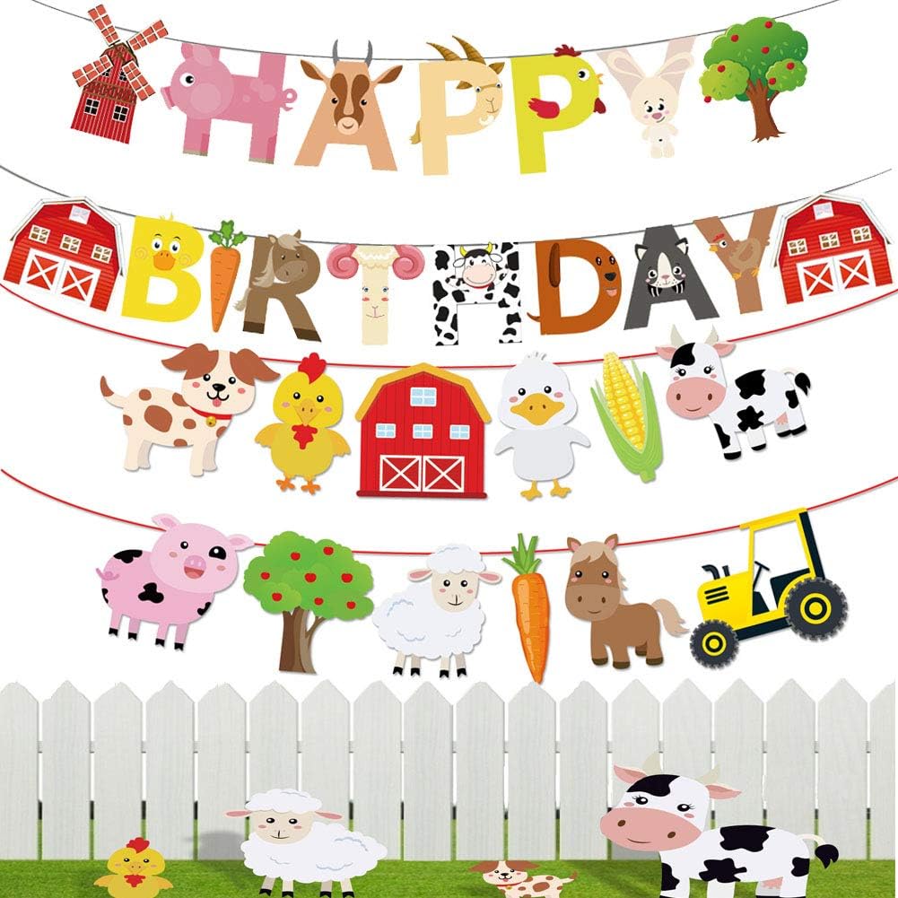 Festiko®Farm Animals Birthday Party Decorations Farm Animals Happy Birthday Banner with Barnyard Bunting Garland for Kids Boys Girls Farm Theme Party Decorations Supplies