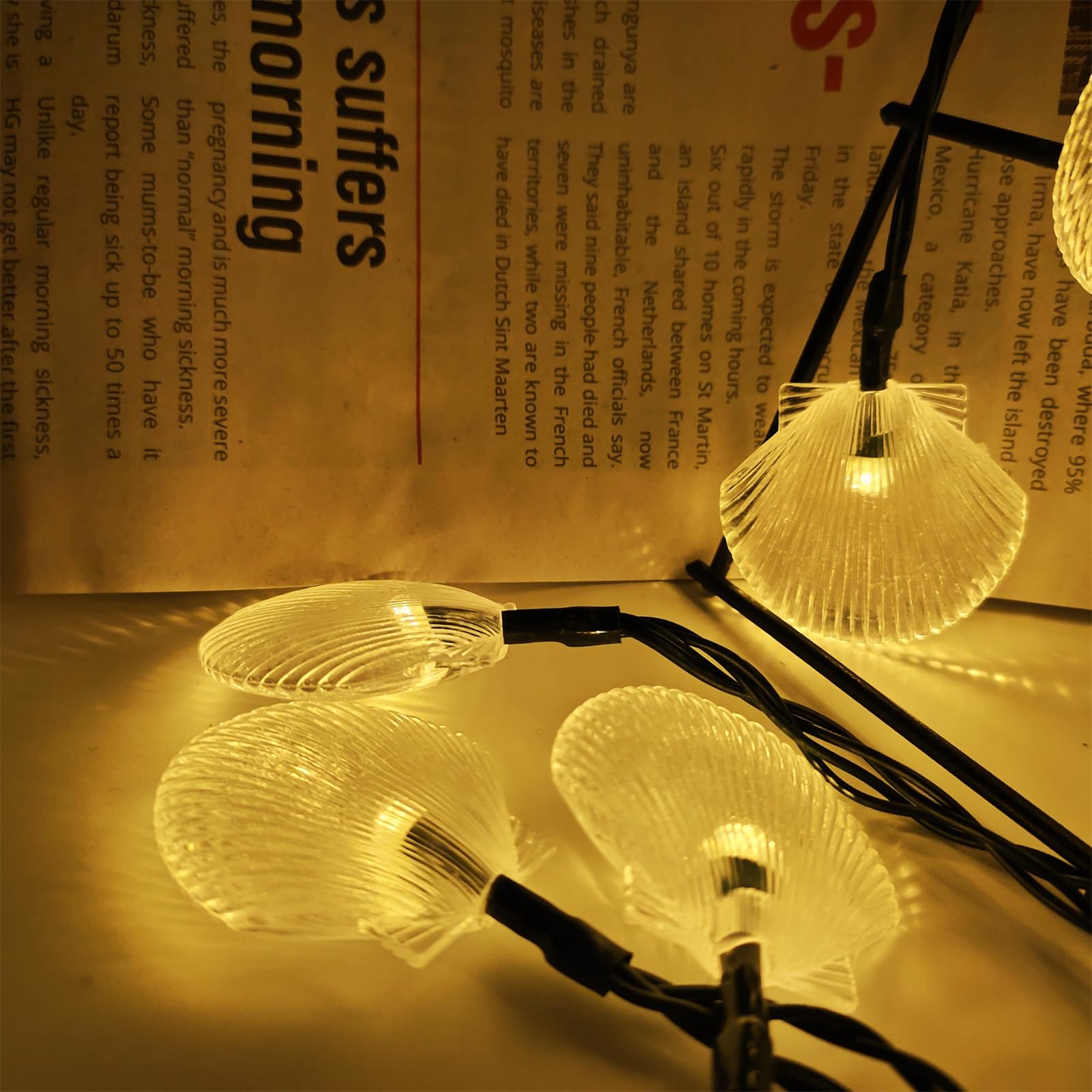 Mateju LED Lichterkette Außen Solar, Solar Lichterkette Aussen mit Fernbedienung 8 Modi Solarlichterkette Outdoor für Innen, Garten, Terrasse, Balkon, Hochzeit (Muschel Farbe,32M/300LED)