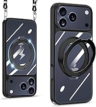 iPhone 17 Pro Case, Clear, Shoulder, MagSafe Compatible, Ring, 360° Rotating Stand, Supports Wireless Charging, iPhone 17 Pro, Cover, Shockproof, Transparent, No Yellowing, iPhone 17 Pro, Smartphone Case, Neck, Shoulder Strap, Cross-body Strap, Neck Strap