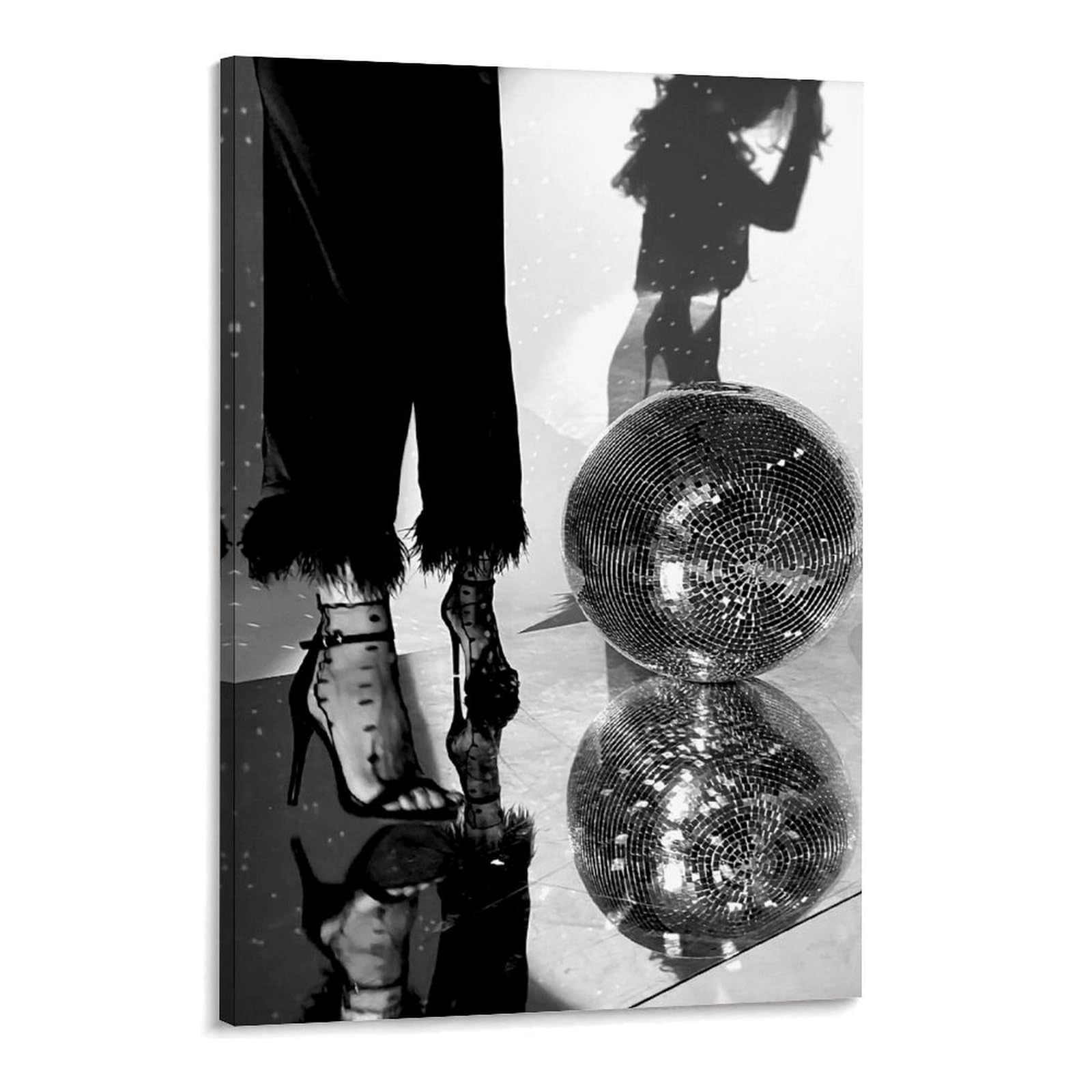 Black And White Disco Ball Poster Funky Retro Disco Posters Vintage Disco Ball Painting Trendy Party Wall Art for Modern Bar Dorm Bedroom Decor Frame-style 20x30inch(50x75cm)