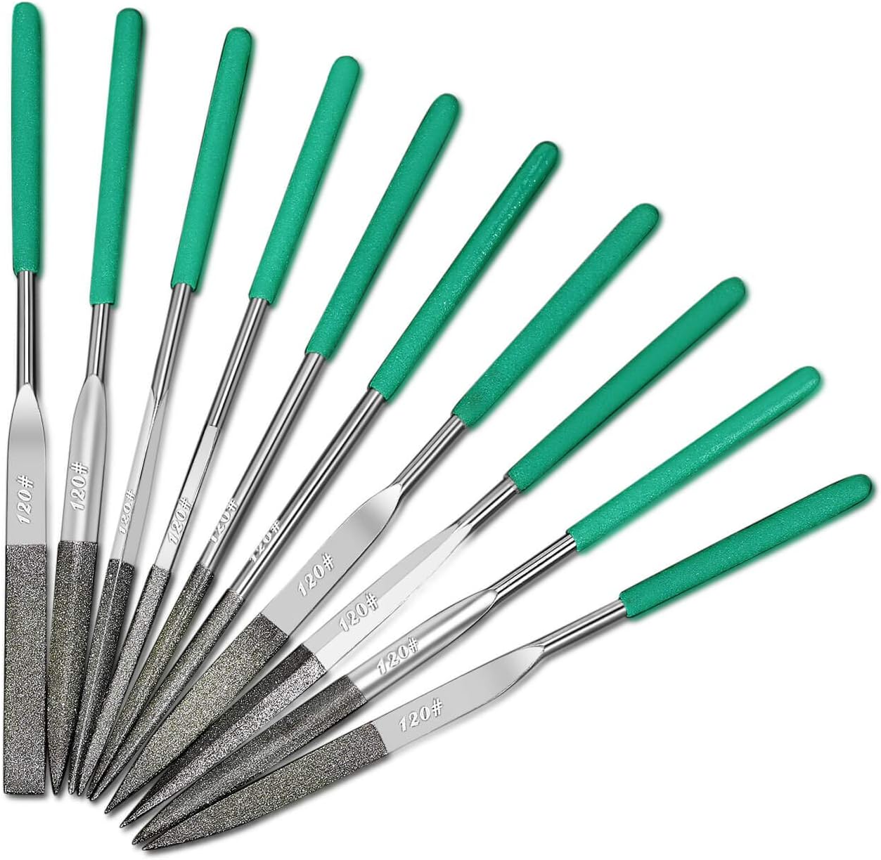 10 Piece Precision Diamond Needle File Set 120 Grit Hardened Nickel Coated Jewelers Files for Filing Metal Ceramic Glass Stone Jewelry 4x160mm