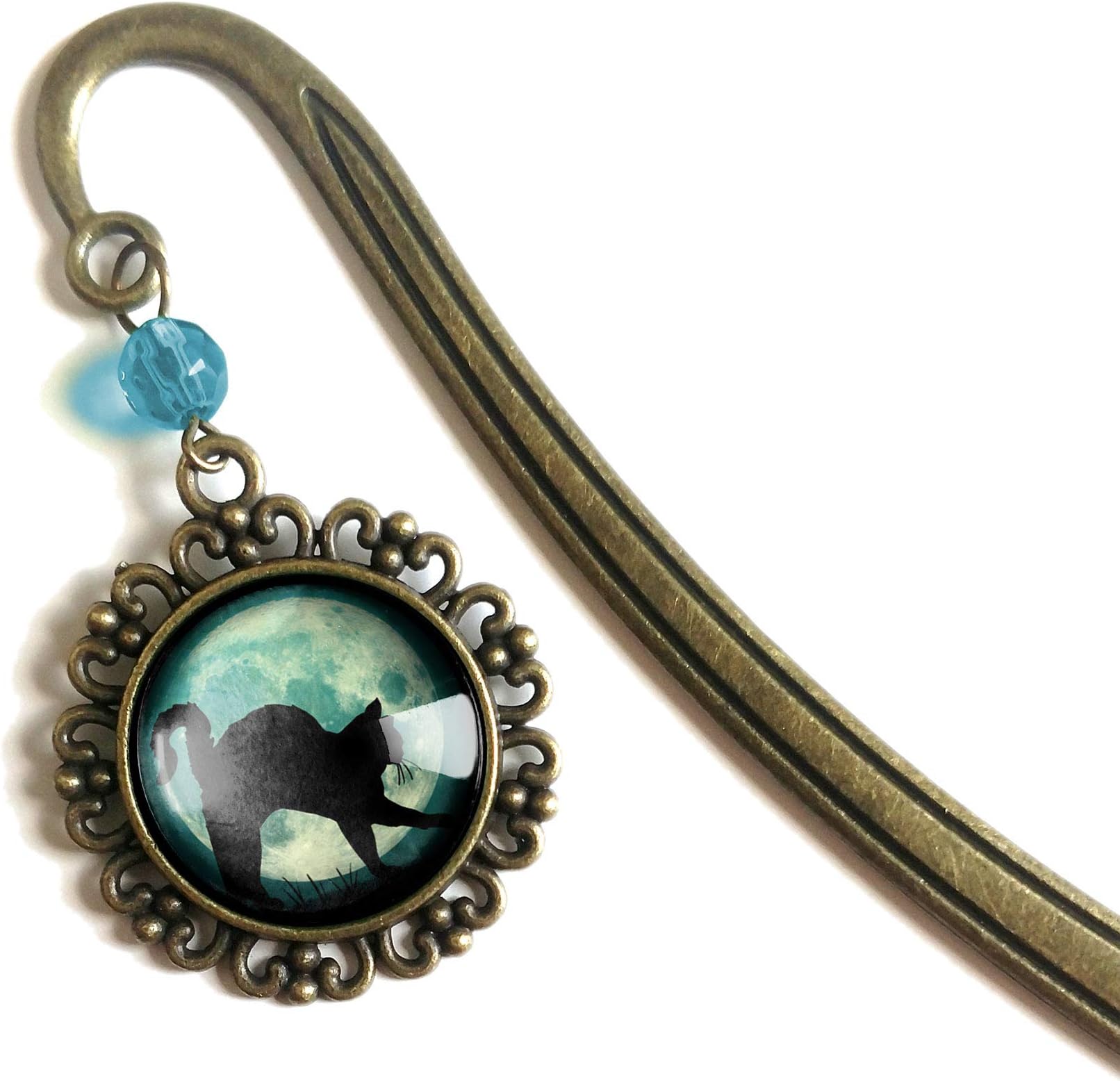 Black Cat On Full Moon Brass Book Hook Bookmark