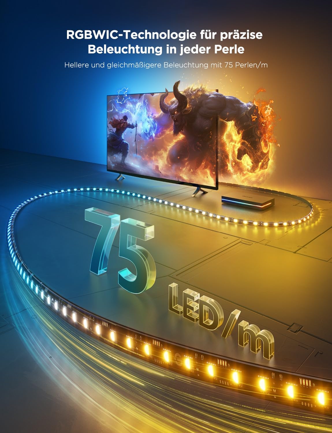 Govee HDMI 2.1 Sync Box AI Kit 2, inkl. TV Hintergrundbeleuchtung | Unterstützt 8K@60Hz, 4K@144Hz, VRR und ALLM, funktioniert mit Matter, RGBIC LED Strip für 55-65 Zoll Fernseher, 75 LEDs/m