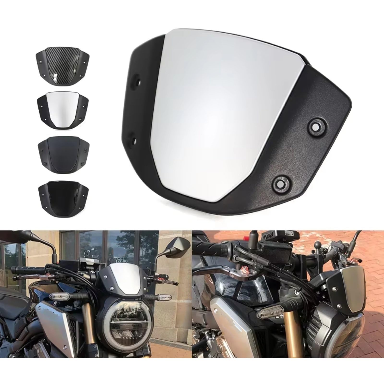Pare-Brise de Moto pour CB650R 2019 2020 2021 2022 2023 et CB1000R 2018 2019 2020, Déflecteur de Vent Avant, Noir Brillant, Installation Auto-Adhésif