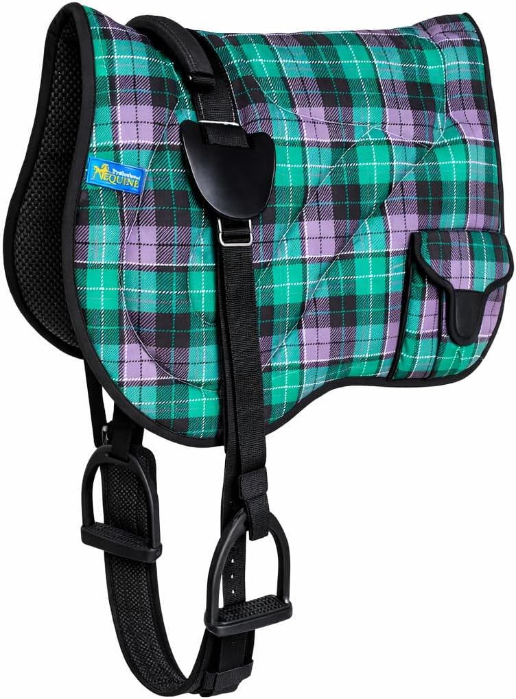 CHALLENGER Horse Neoprene Padded Anti-Slip Bareback Saddle Pad Blue Plaid 39TS04