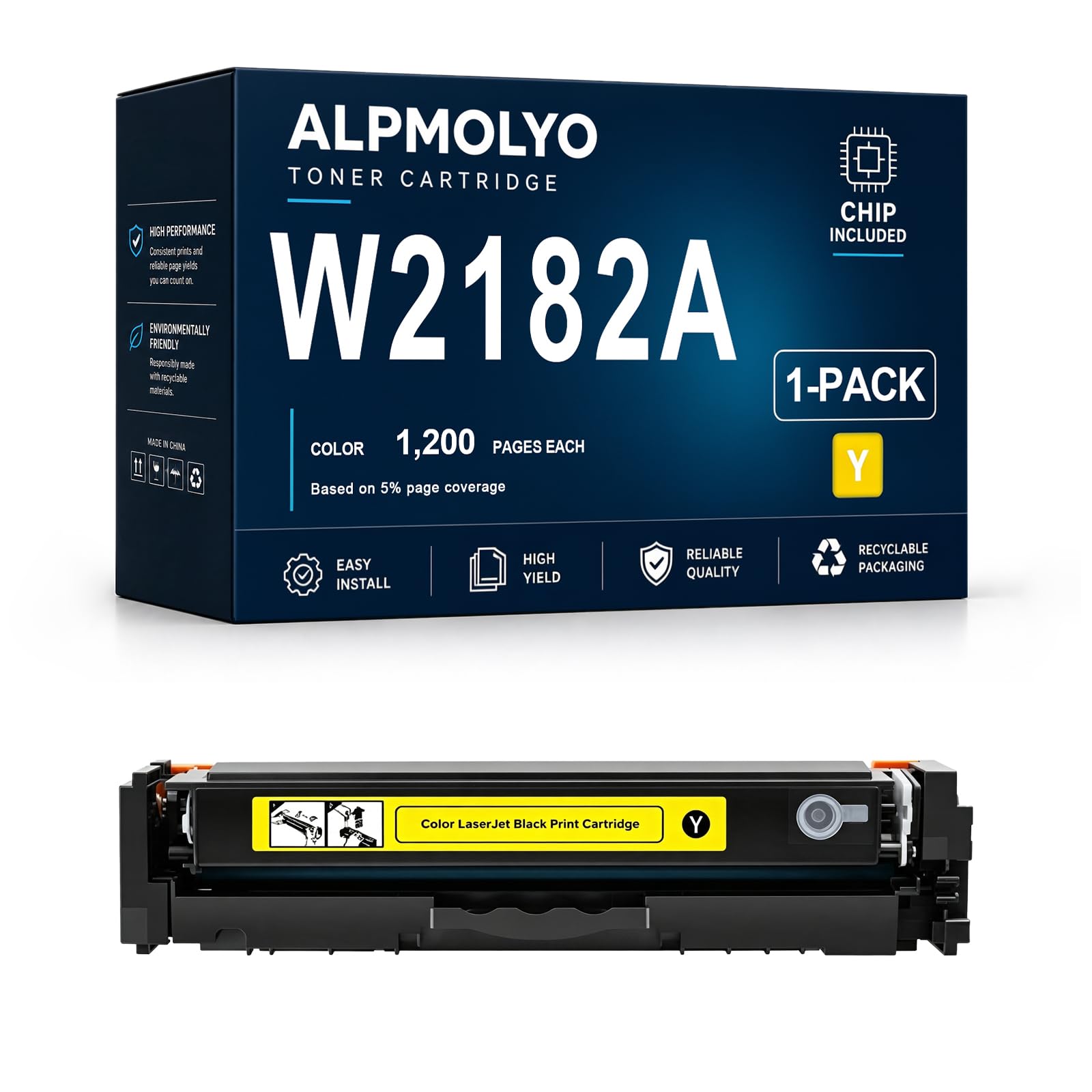 Reemplazo del Cartucho de tóner de Alto Rendimiento W2180A para W2180A W2181A W2183A W2182A 218A, Compatible con HP LaserJet Pro3201dw MFP 3301cdw 3301fdw 3301sdw, con Chip ,Yellow 1 Pack