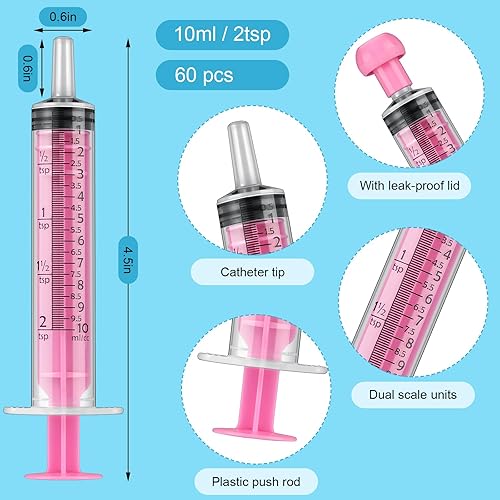 Vista 2 de TrelaCo 60 jeringas de medición con tapa, 0.3 fl oz/2 cucharaditas selladas individualmente en paquete de jeringas codificadas por