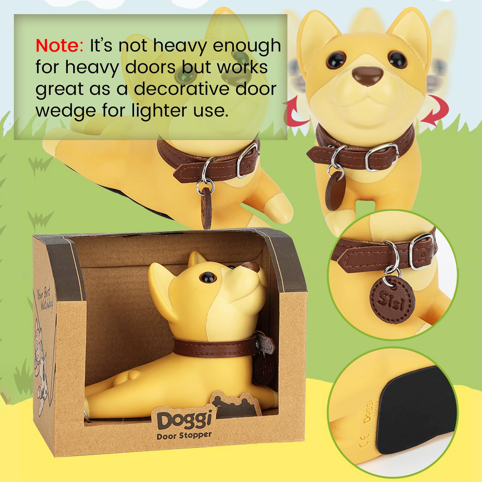 DomeStar Cute Dog Door Stopper, Shiba Inu Door Stop Decorative Animal Doorstop Wedge for Home and Office, Brown