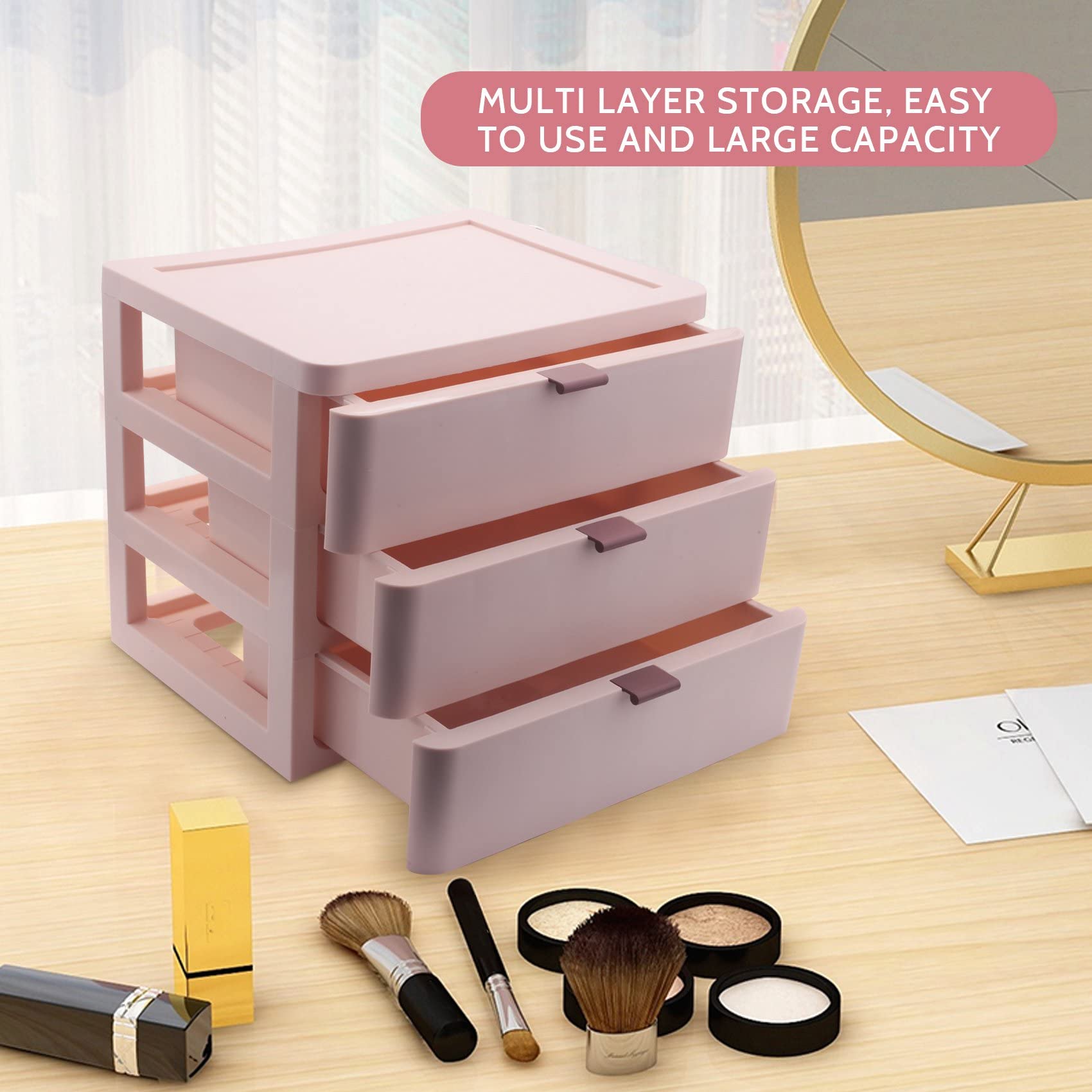 Organizer da scrivania per Ufficio a 3 Livelli, cassetto, Accessori da Bagno, Scatola portaoggetti per Cosmetici, Trucchi, Gioielli