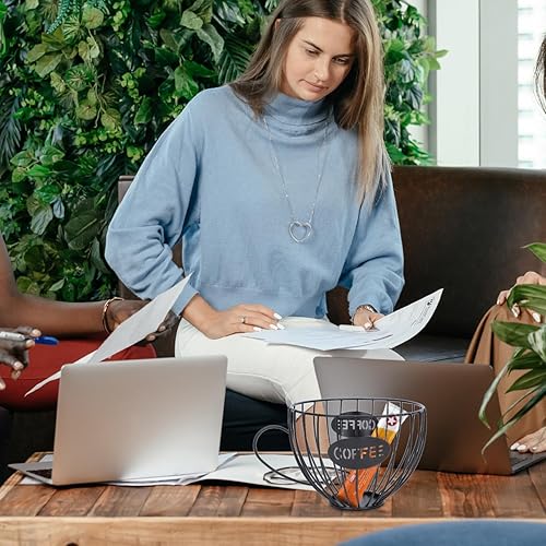 Miniatura 4 de Cesta de fruta en forma de taza de café, cesta de servicio de bocadillos de alambre de metal negro, soporte para cápsulas de café para encimera de