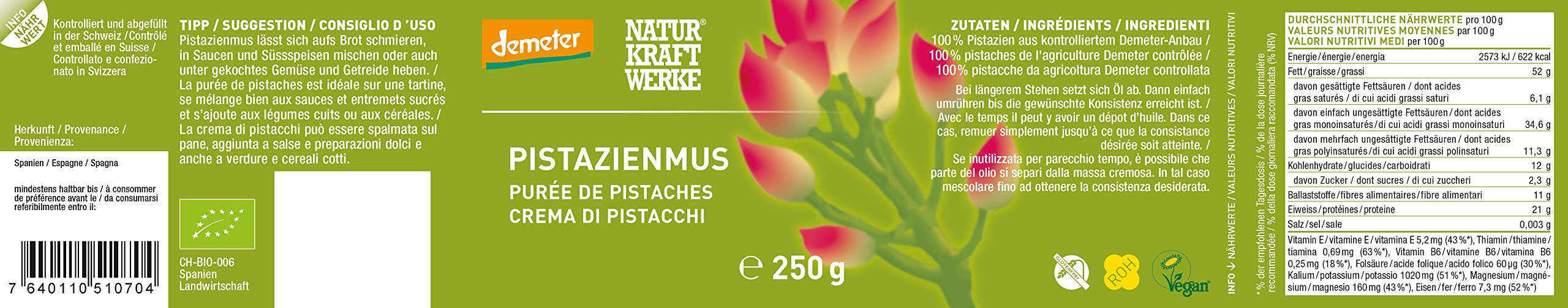 Pistazienmus Demeter Roh, 250 g