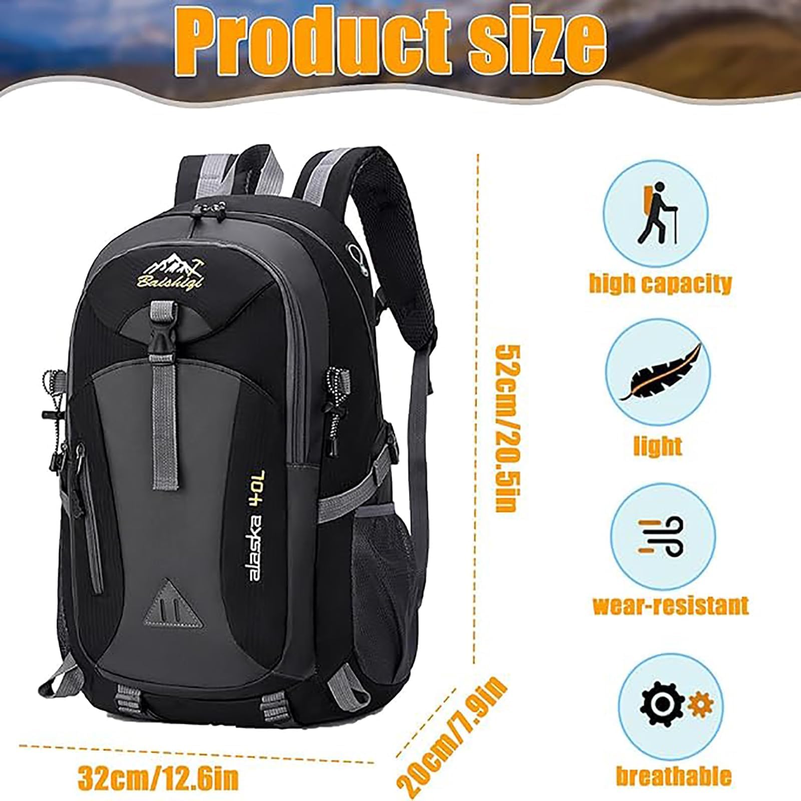 40L Mochila Montaña Multifuncional Gran Capacidad Mochila Mochila de Senderismo Mochilas de Marcha Trekking Montaña Resistente al agua Camping Viajes Excursiones Acampadas Montaña