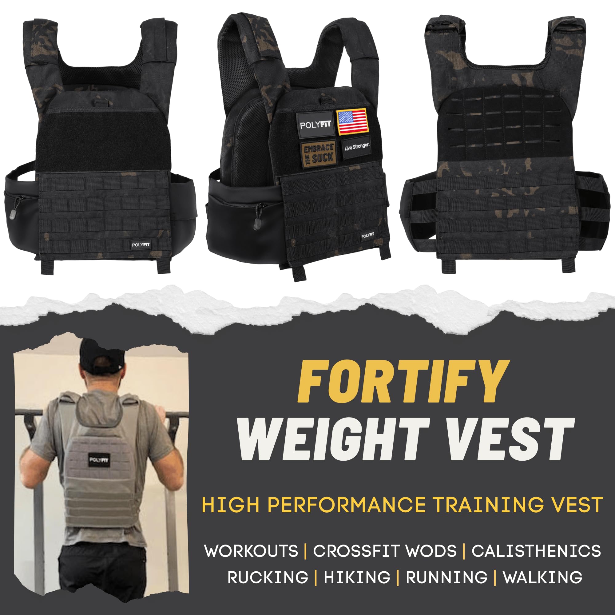 POLYFIT Fortify - Chaleco con peso para entrenamiento de fuerza y resistencia, entrenamientos de fitness, correr, WODs