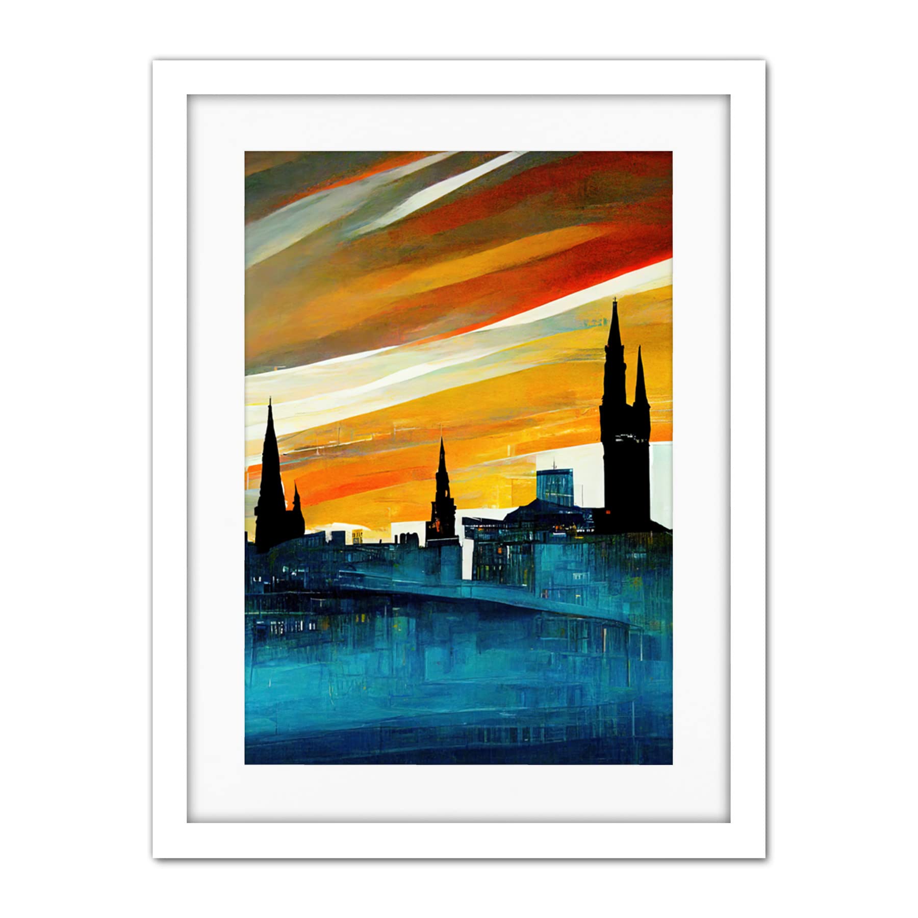 Doppelganger33 LTD Dramatic Glasgow City Skyline Modern Artwork Framed Wall Art Print 18X24 Inch