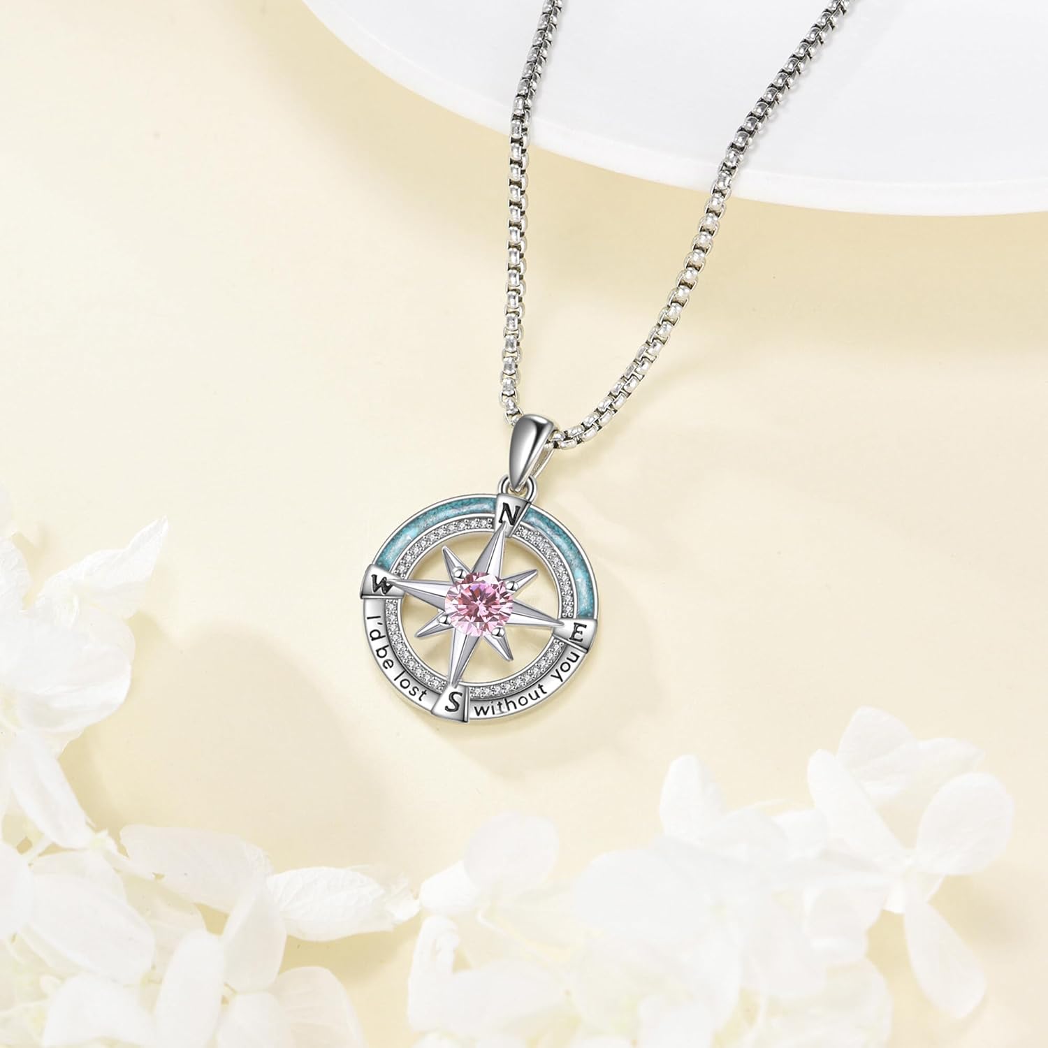 Compass Necklace 925 Sterling Silver Birthstone Necklace Turquoise Compass Pendant Jewelry for Women - Image 2