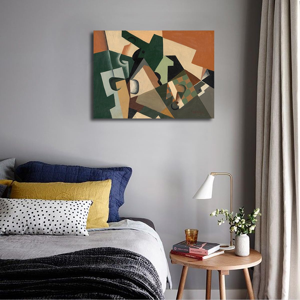 SHENGPOSTER Nowoczesny kubizm martwa natura wydruki na płótnie Juan Gris szkło i szachownica bez ramy sztuka ścienna do domu, biura, korytarza, dekoracja ścienna, słynny obraz, replika bez ramy, 90 x