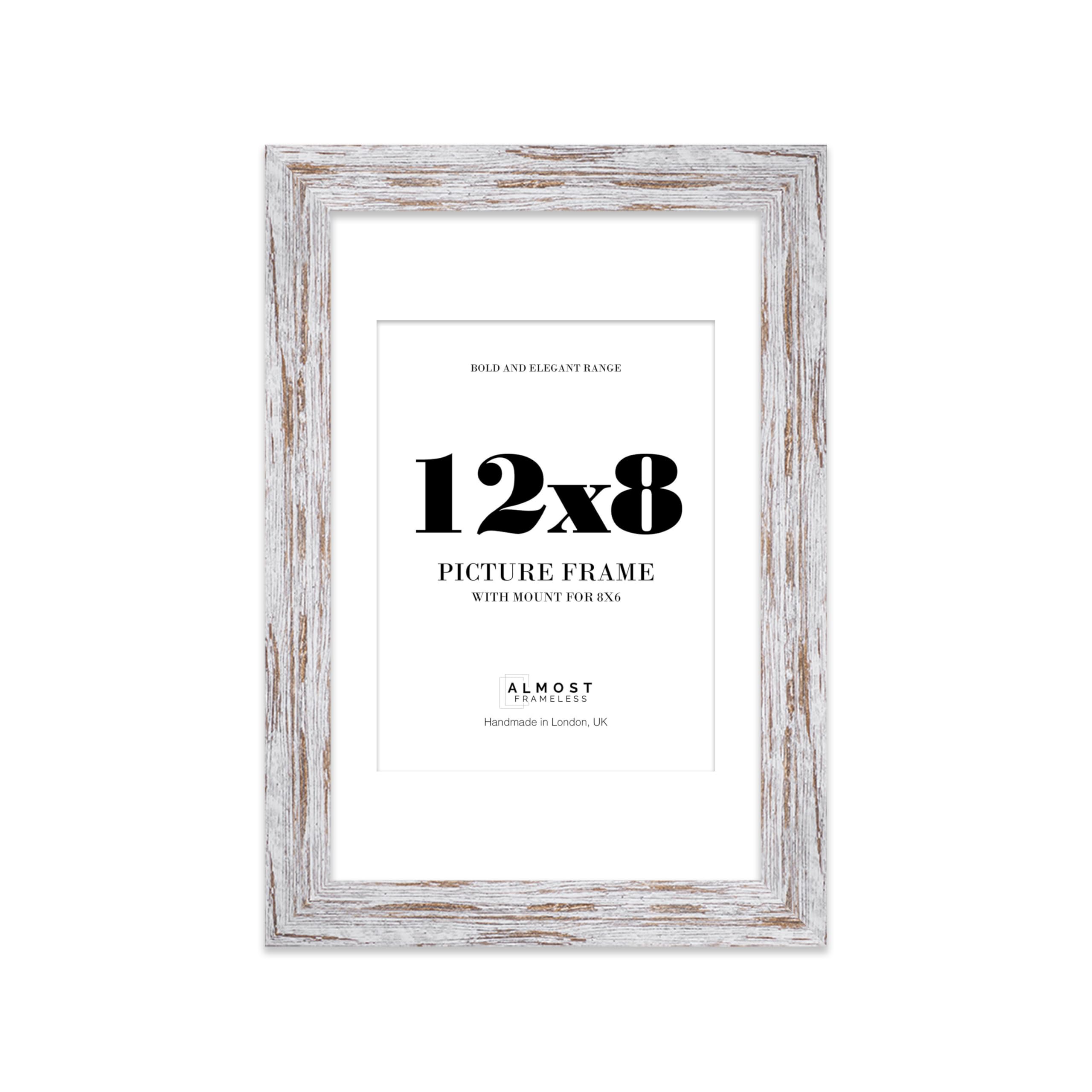 12x8 Distressed Wood Frame With Mount for 8x6 Pictures 28mm Edge Portrait and Landscape Display with Wall Hooks and Kickstand, 1 Pack
