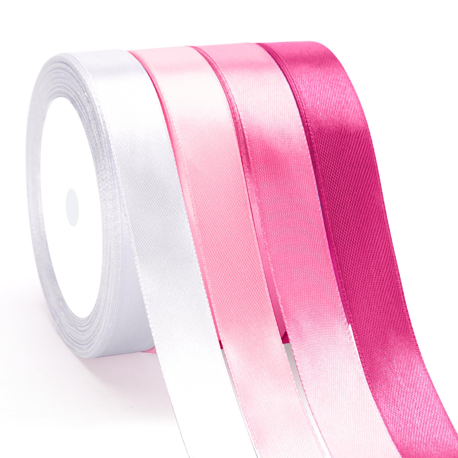 G2PLUS Pink Satin Ribbon for Gift Wrapping, 4 Rolls, 20mm x 22m