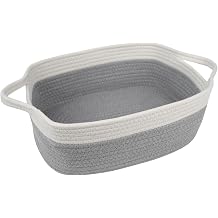 BOMINICA Cotton Rope Storage Basket with Handles, Natural Woven Basket, Decorative Rectangle Organizer Bin for Home, Nursery, Montessori, Pet Toy Storage and Bathroom Organization, Grey&White