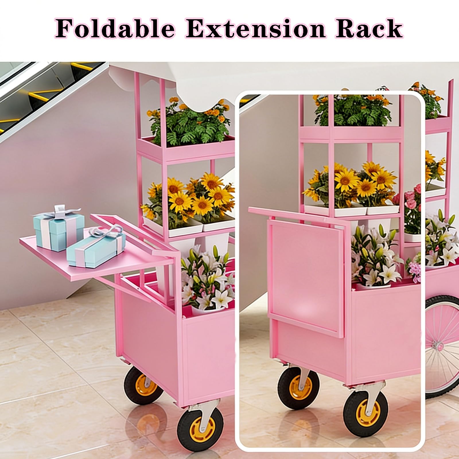 Süßigkeitenwagen mit Rädern für Party, Baldachin, Blumen-Barwagen, tragbarer Bauernmarkt-Dessertständer, Schmiedeeisen Verkaufswagen