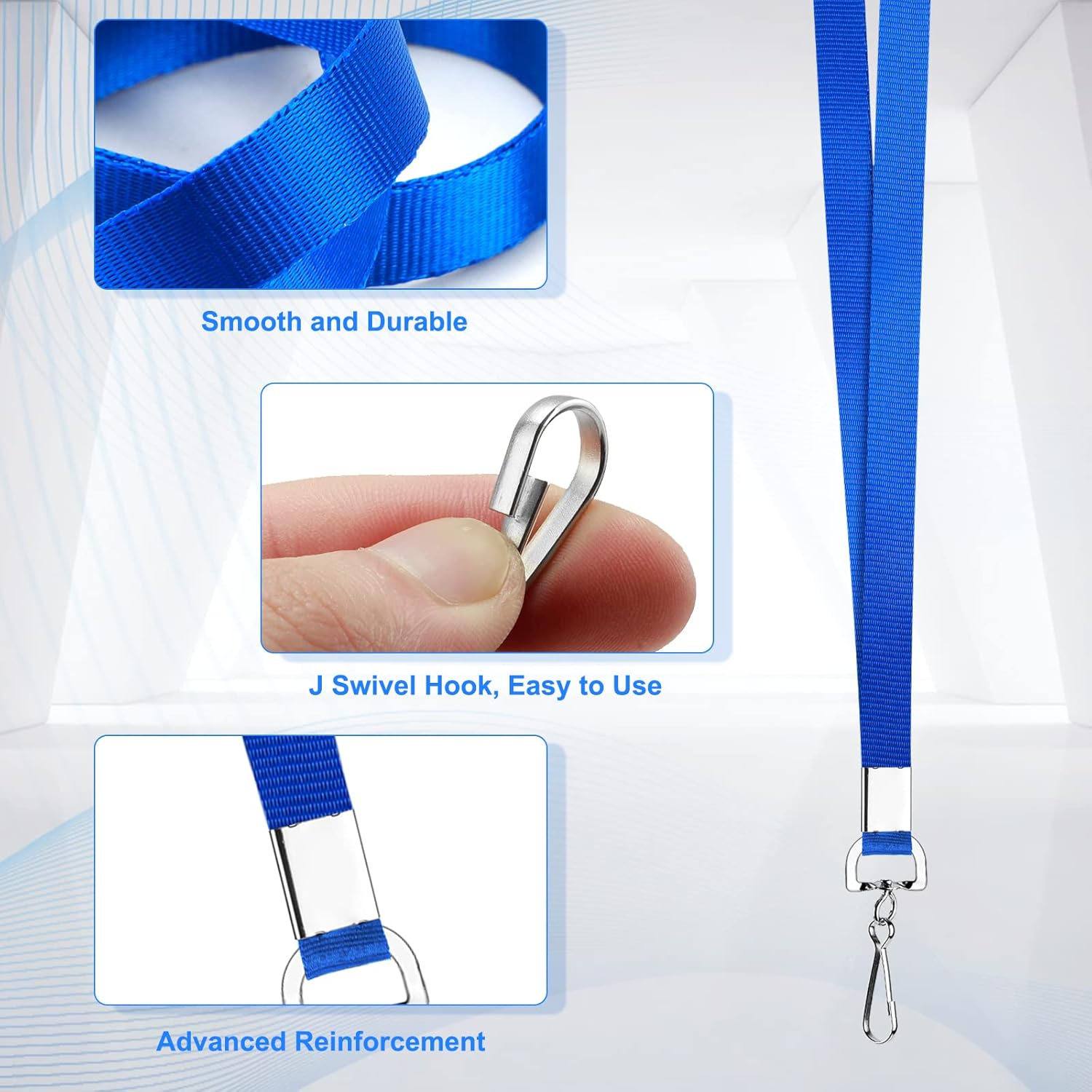 50 Pack BlueLanyard Bulk Lanyard for id Badge Holder Durable Flat Lanyard with Swivel Hook and Badge Clip - Image 2