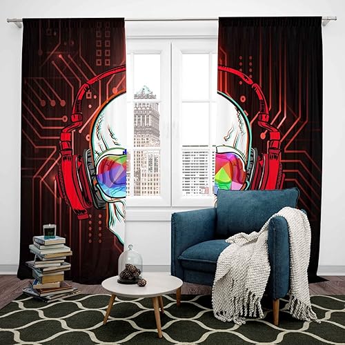 Miniatura 2 de Feelyou Cortinas de calavera para niños, dormitorio, esqueleto, cortina de ventana para niños, adolescentes y hombres, decoración del hogar, cortina